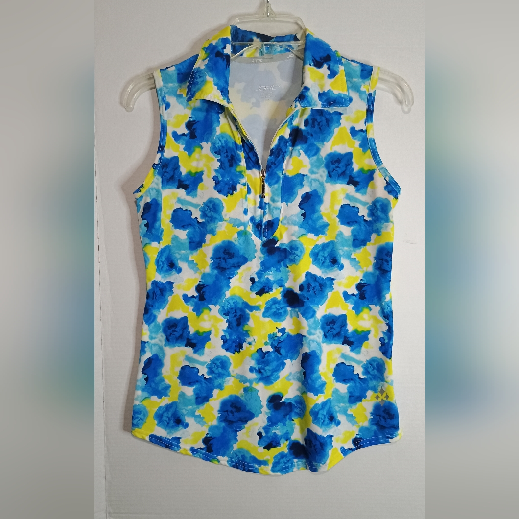 Jofit Blue And Yellow Patterned Sleeveless Blouse Golf Tennis Pickle Ball Xs